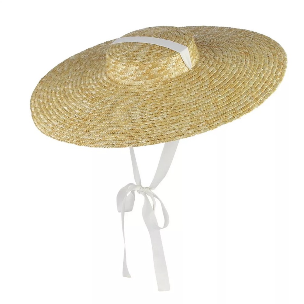 Derby flat boater tilt wide Brim Straw Ribbon hat - Picture 4 of 11